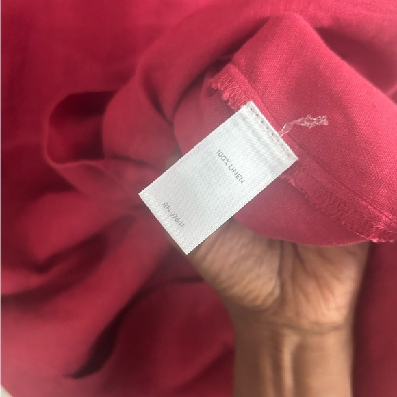 J. Jill Love Linen Midi Dress Sz L Burgundy Tie Front Button Up Sleeveless Beach - Picture 6 of 6